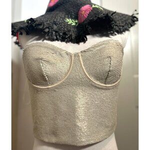 Zara Strapless Sequin Corset Top Women's Sz L  Silver with Pear Shine Party New